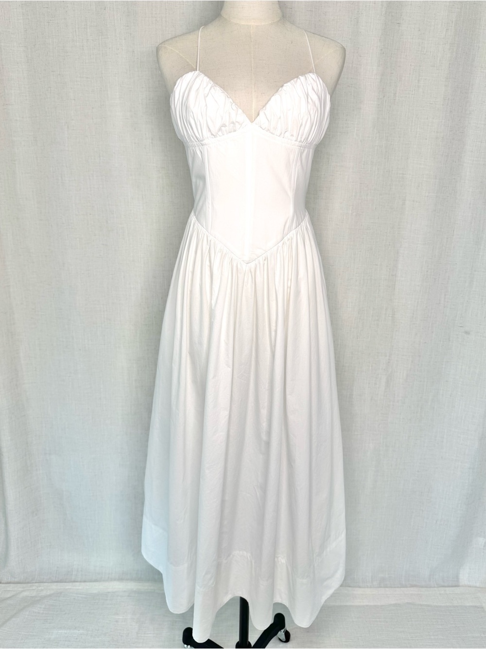 Ronny Kobo Carmine Midi Dress Corset Ruched Sweetheart White Size Large